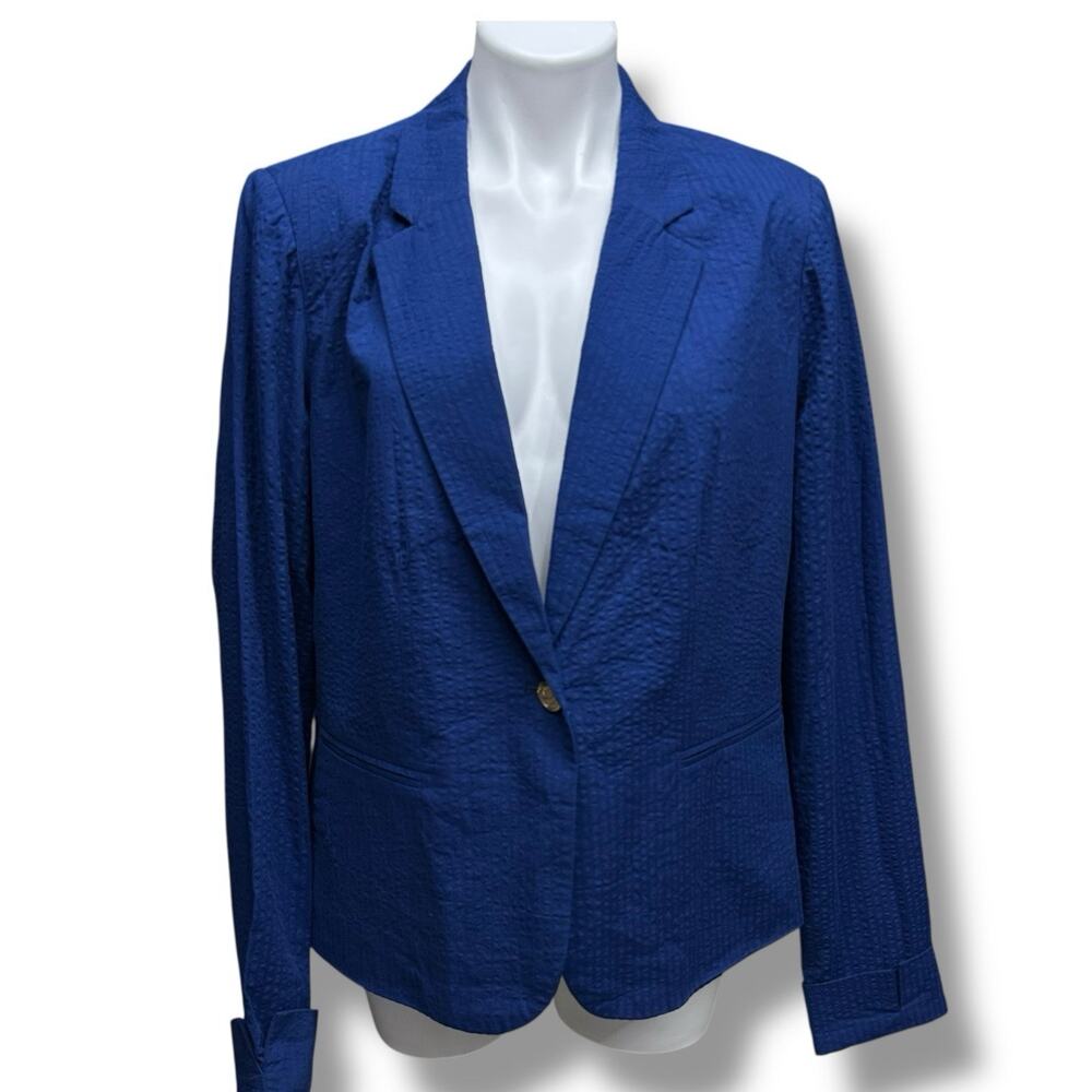 Draper James RSVP Blazer XL Blue Seersucker Textured Cotton Comfort Lightweight